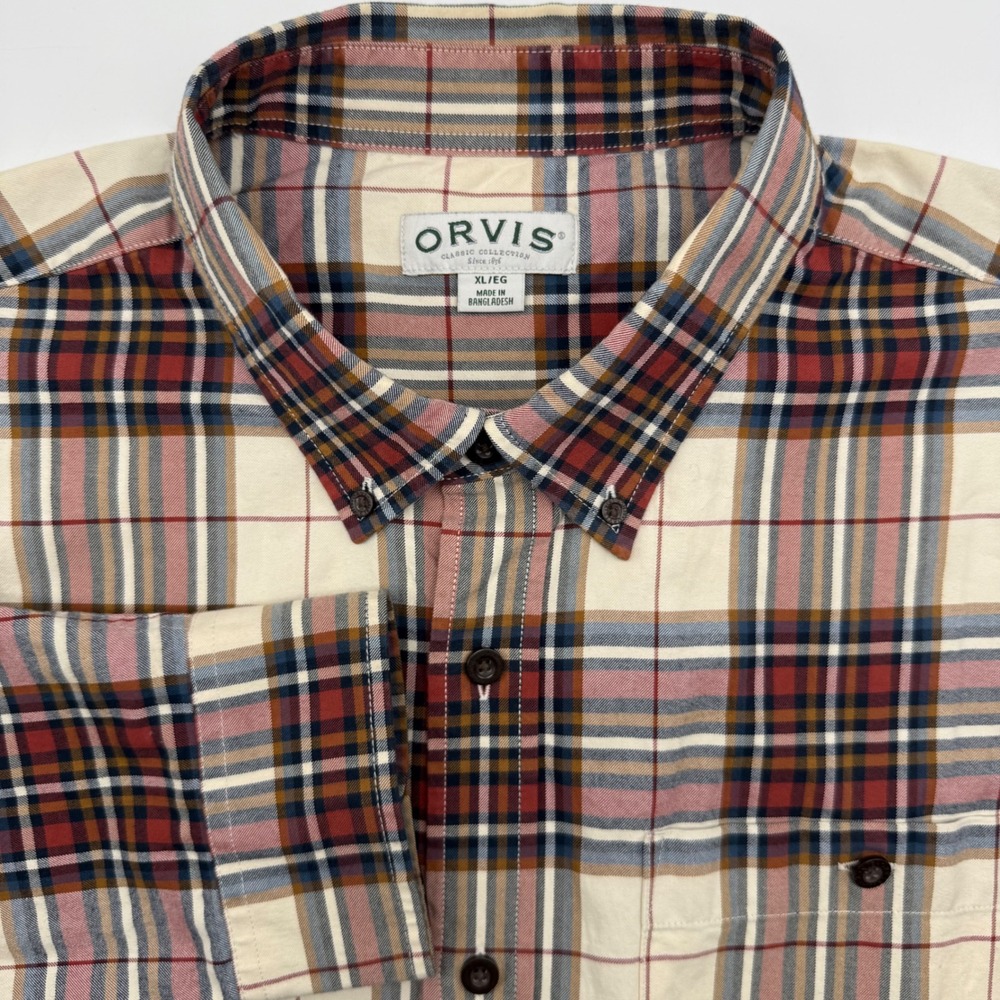 Orvis Button Down Shirt Mens XL Multicolor Plaid Long Sleeve 100% Cotton Outdoor